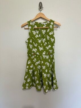 Reformation Olive Green Floral V-Neck Dress
